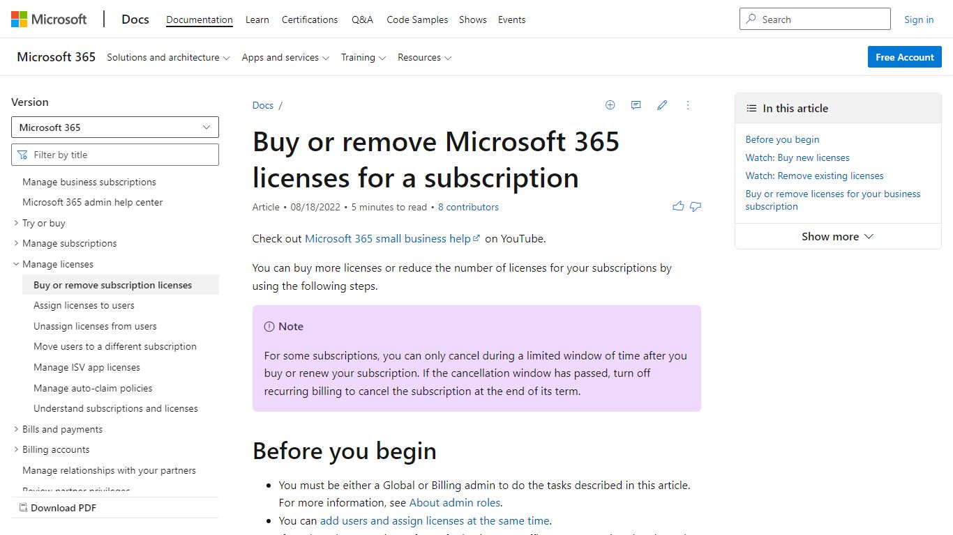 Buy or remove licenses | Microsoft Docs